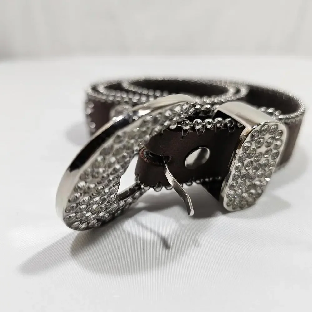 Nocona Cowgirl Western Brown/Rhinestone Heart Leather Belt Size 28 Bling - Picture 9 of 9